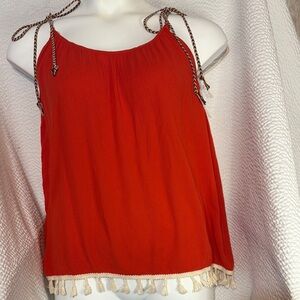 Red Relaxed Tie shoulder Tank Top